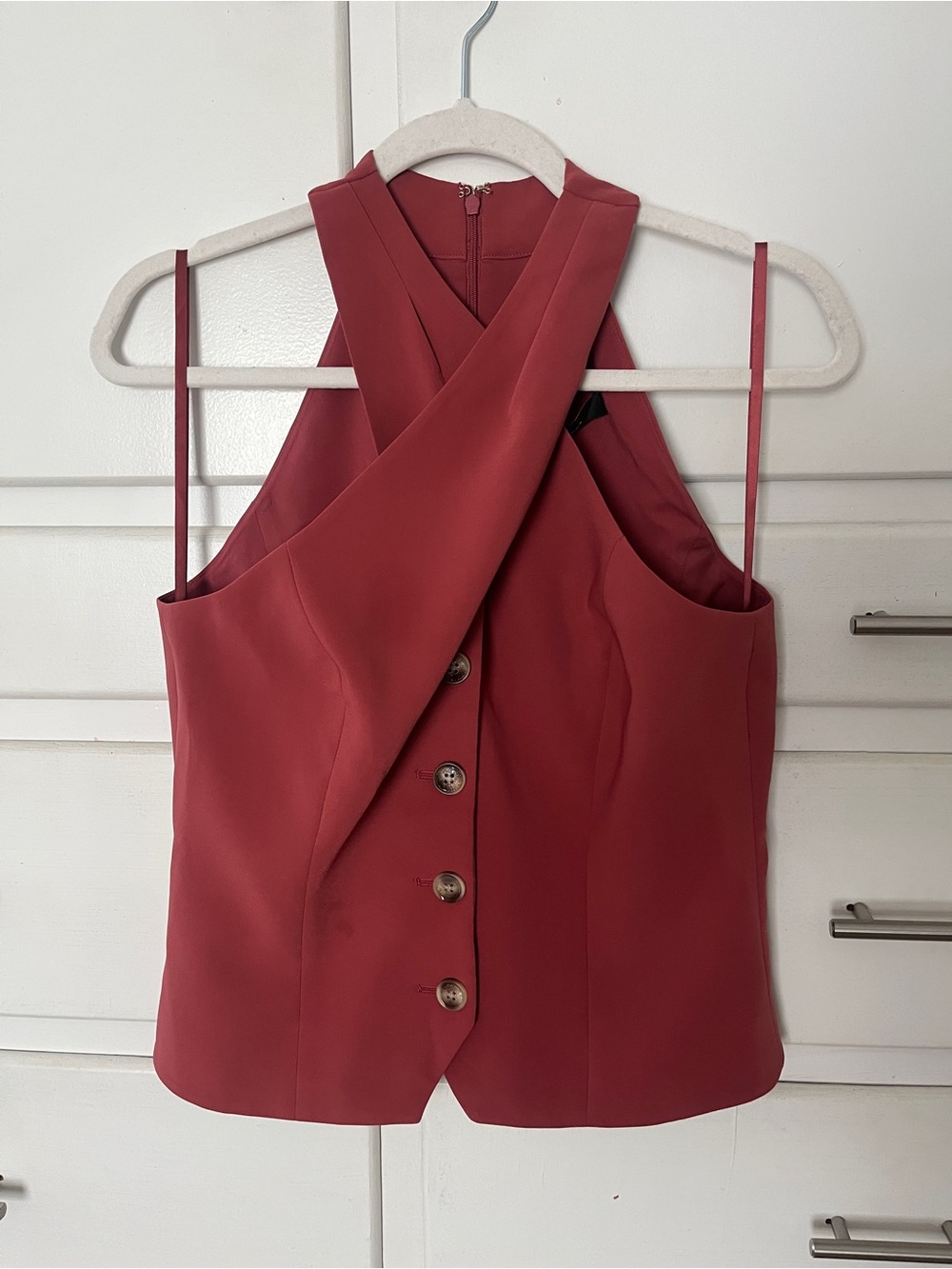 White House Black Market Sleeveless Crisscross Button Front vest in rust size 6 - Picture 7 of 13